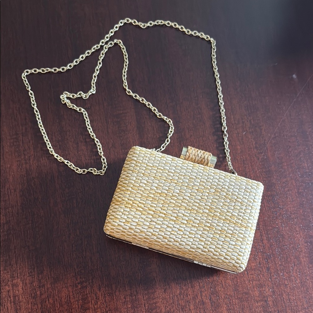 Miztique Gold Clutch with Chic Woven Design